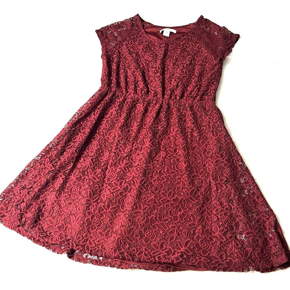 Adam Levine Mini Dress~ Burgundy Lace Overlay/ Lined ~Cap Sleeve~Large